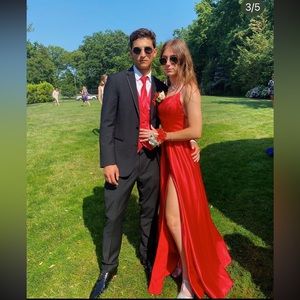 Red satin prom dress